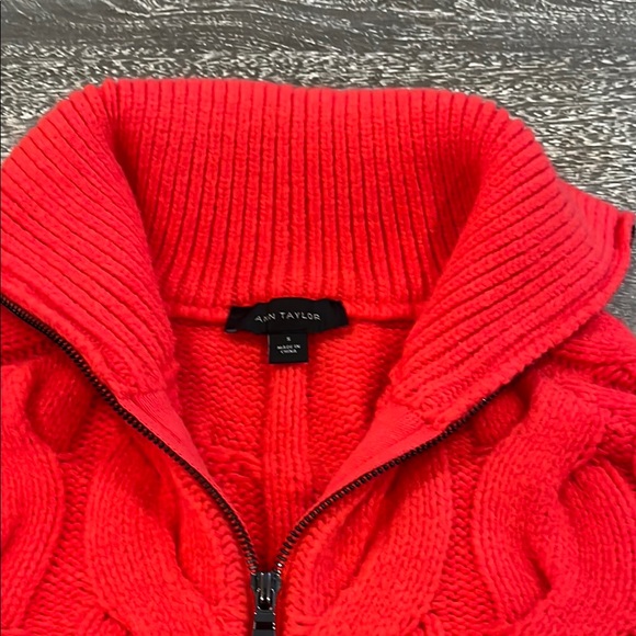 Ann Taylor Small Red Cable Knit Zipper Front Cardigan - Picture 2 of 9